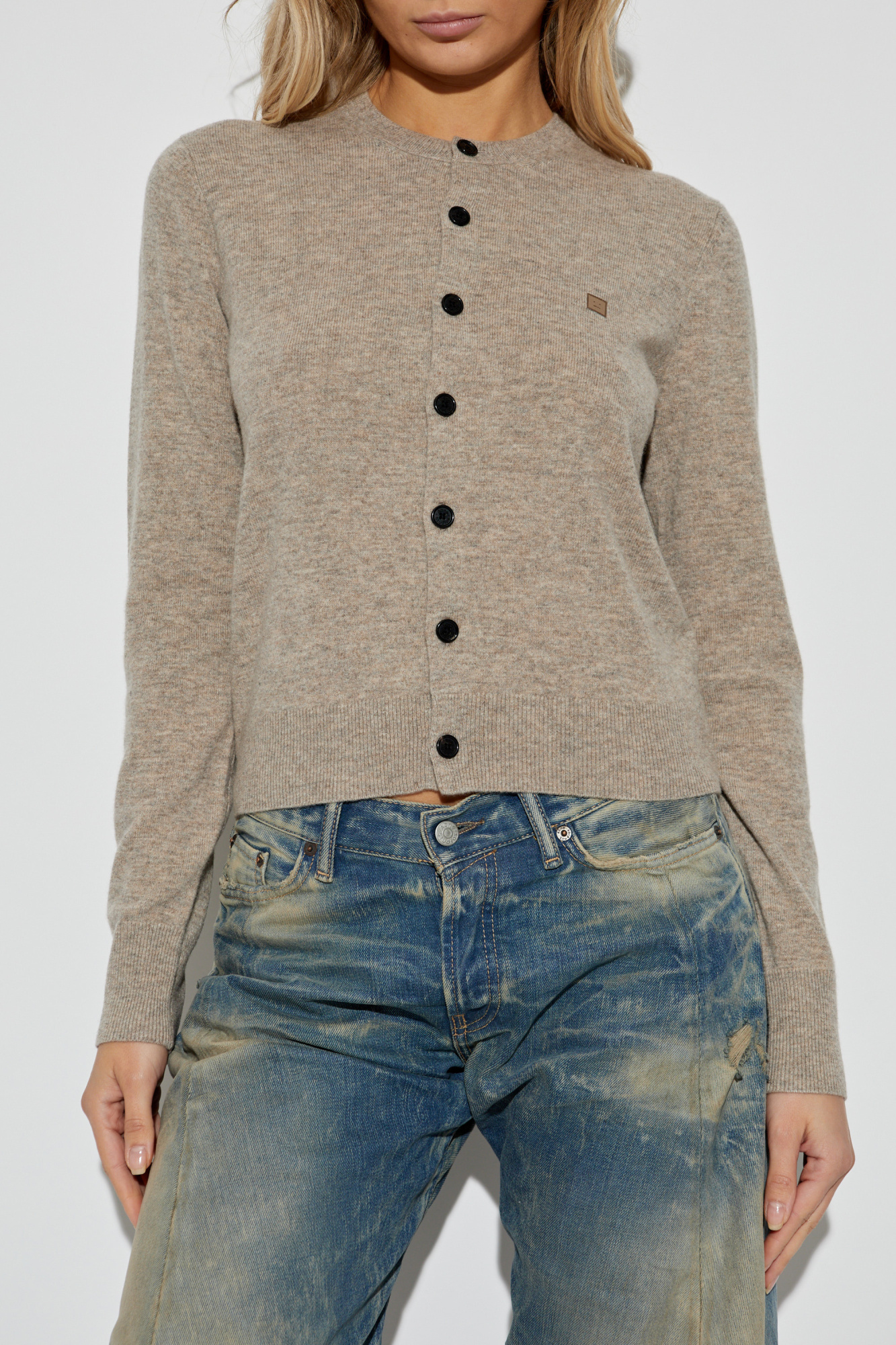 トップス Acne Studios wool knit cardigan beige Acne Studios - Fitted cardigan - yak wool - Greige melange